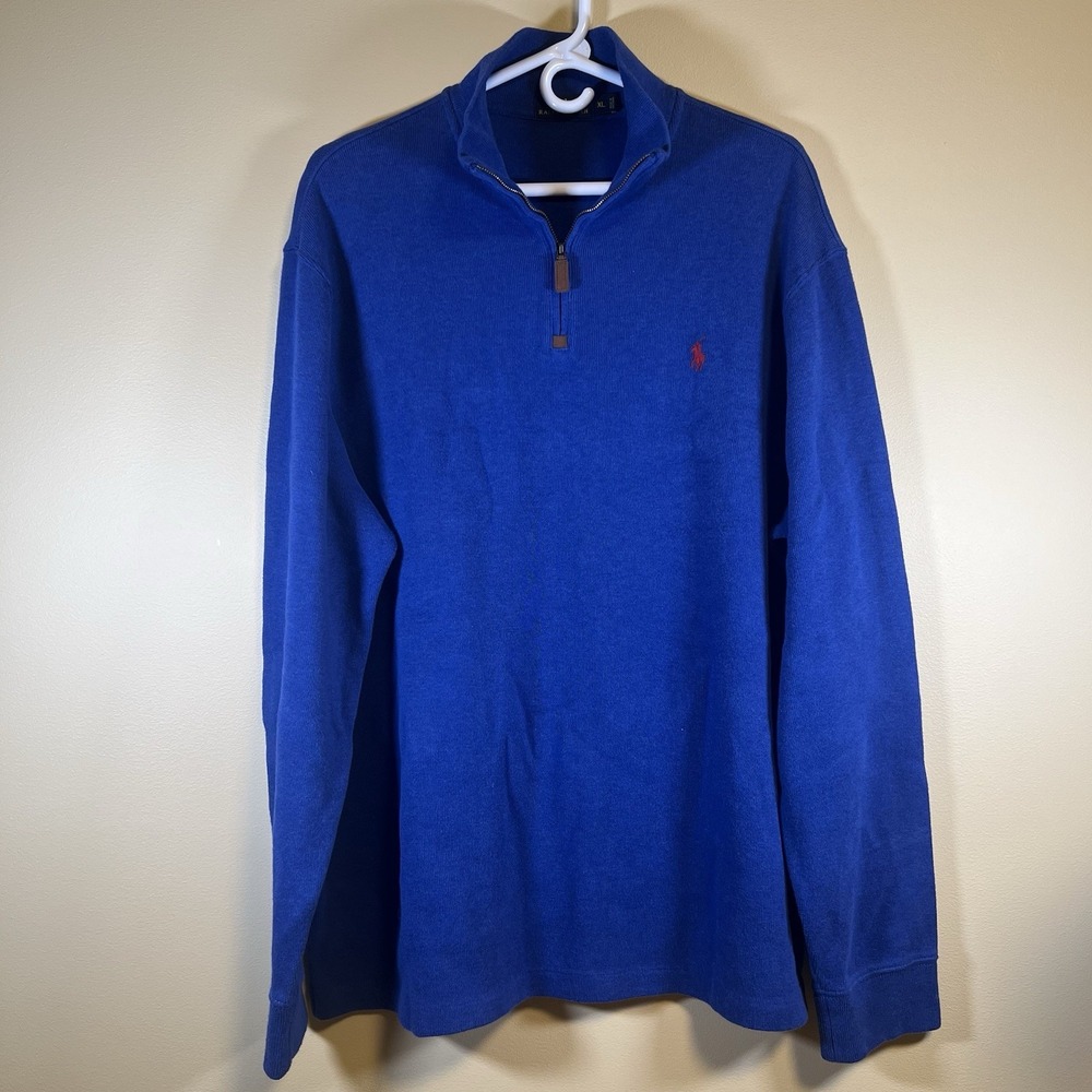 Polo Ralph Lauren Men's Sweater Quarter Zip Pullover Royal Blue XL Cotton READ